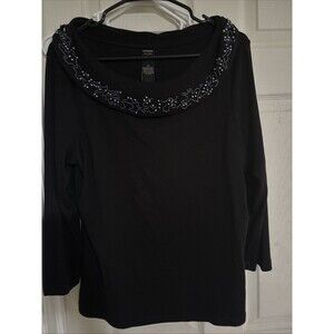 Women's Size Large Black Rafaella Top Beaded Top Long Sleeve